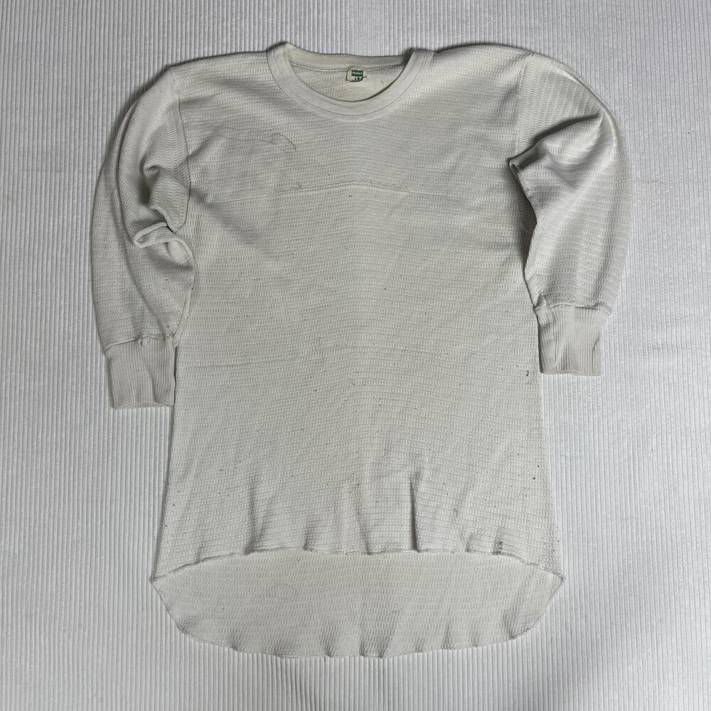 Vintage 60s Hanes Thermal Shirt Mens L White Waffle Knit Long Johns 70s True Vtg